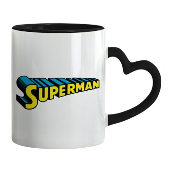 Superman vintage, Κούπα καρδιά χερούλι μαύρη, κεραμική, 330ml