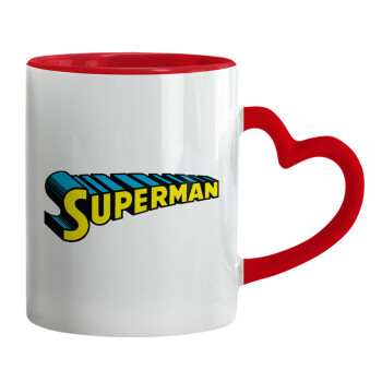 Superman vintage, Mug heart red handle, ceramic, 330ml