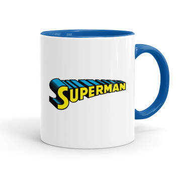 Superman vintage, Κούπα χρωματιστή μπλε, κεραμική, 330ml