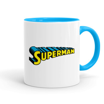 Superman vintage, Κούπα χρωματιστή γαλάζια, κεραμική, 330ml