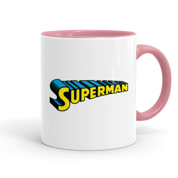 Superman vintage, Κούπα χρωματιστή ροζ, κεραμική, 330ml