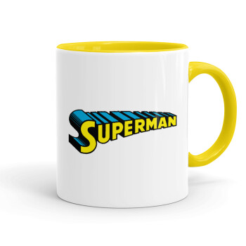 Superman vintage, Κούπα χρωματιστή κίτρινη, κεραμική, 330ml