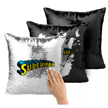 Superman vintage, Μαξιλάρι καναπέ Μαγικό Μαύρο με πούλιες 40x40cm περιέχεται το γέμισμα