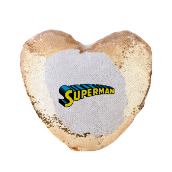 Superman vintage, Μαξιλάρι καναπέ καρδιά Μαγικό Χρυσό με πούλιες 40x40cm περιέχεται το  γέμισμα