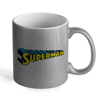 Superman vintage, Κούπα Ασημένια Glitter που γυαλίζει, κεραμική, 330ml