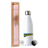 Easter Set, metallic stainless steel water bottle (750ml) & scented flat Easter candle (30cm) (PINK)