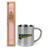 Easter Set, metallic thermal cup (300ml) & aromatic flat Easter candle (30cm) (PINK)