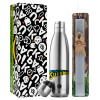 Easter Set, metallic stainless thermos flask (500ml) & scented flat Easter candle (30cm) (GRAY)
