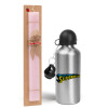 Easter Set, metallic Silver aluminum water bottle (500ml) & scented flat Easter candle (30cm) (PINK)