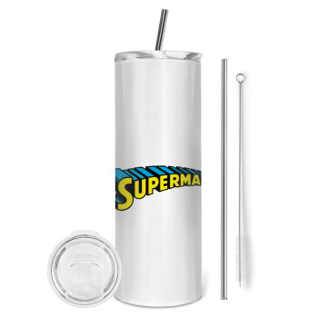 Superman vintage, Tumbler stainless steel 600ml, with metal straw & cleaning brush