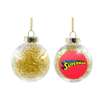 Superman vintage, Transparent Christmas tree ball ornament with gold filling 8cm