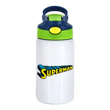Superman vintage, Children's hot water bottle, stainless steel, with safety straw, green, blue (350ml)