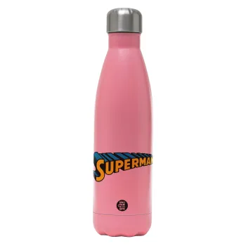 Superman vintage, Metal mug thermos Pink Mat (Stainless steel), double wall, 500ml