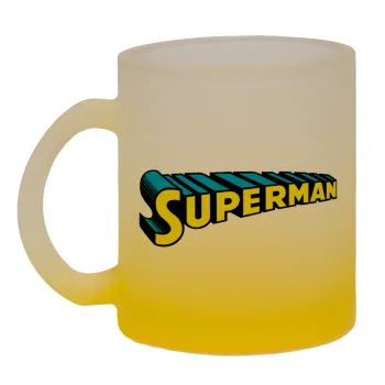 Superman vintage, Κούπα γυάλινη δίχρωμη με βάση το κίτρινο ματ, 330ml