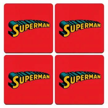 Superman vintage, ΣΕΤ x4 Σουβέρ ξύλινα τετράγωνα plywood (9cm)