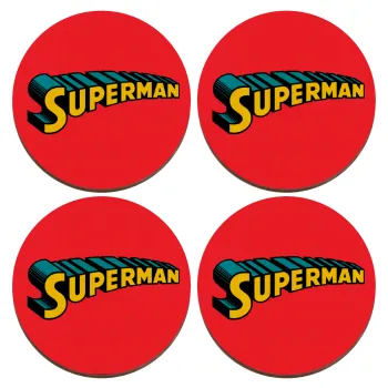 Superman vintage, ΣΕΤ x4 Σουβέρ ξύλινα στρογγυλά plywood (9cm)