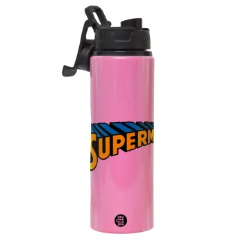 Superman vintage, Metallic water bottle with safety lid, 850ml aluminum