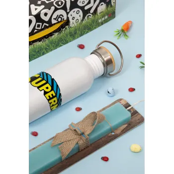 Superman vintage, Πασχαλινή Λαμπάδα με παγούρι μεταλλικό (620ml, stainless steel) & κερί αρωματικό πλακέ (30cm) (ΤΙΡΚΟΥΑΖ)