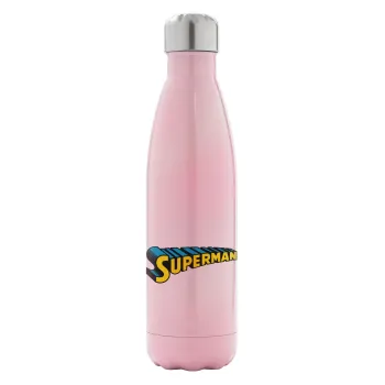 Superman vintage, Metal mug thermos Pink Iridiscent (Stainless steel), double wall, 500ml