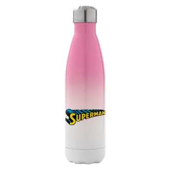 Superman vintage, Metal mug thermos Pink/White (Stainless steel), double wall, 500ml