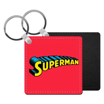 Superman vintage, Μπρελόκ Δερματίνη, τετράγωνο ΜΑΥΡΟ (5x5cm)