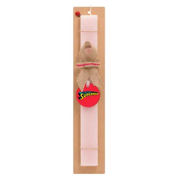 Superman vintage, Easter Set, wooden keychain & scented flat Easter candle (30cm) (PINK)