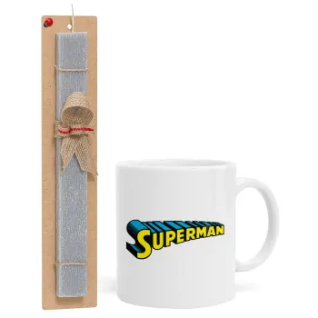 Superman vintage, Easter Set, Ceramic Cup (330ml) & Easter aromatic flat candle (30cm) (GRAY)