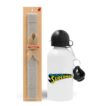 Superman vintage, Easter Set, metallic aluminum water bottle (500ml) & aromatic flat Easter candle (30cm) (GRAY)