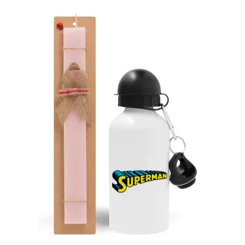 Superman vintage, Easter Set, metallic aluminum bottle (500ml) & aromatic flat Easter candle (30cm) (PINK)