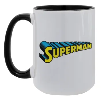Superman vintage, Κούπα Mega 15oz, κεραμική Μαύρη, 450ml