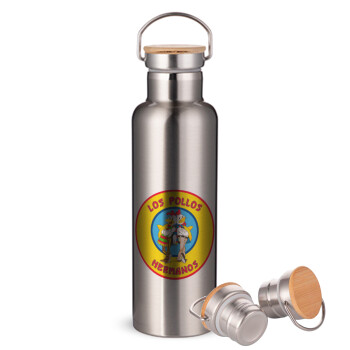 Los Pollos Hermanos, Stainless steel Silver with wooden lid (bamboo), double wall, 750ml