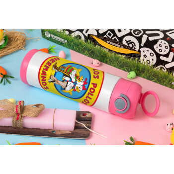 Los Pollos Hermanos, Easter candle, Childrens hot water bottle, stainless steel, with safety straw, PINK (500ml)
