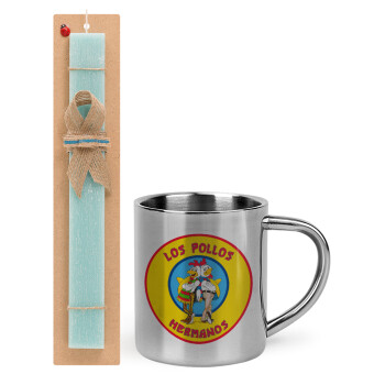 Los Pollos Hermanos, Easter Set, metallic thermal cup (300ml) & aromatic flat Easter candle (30cm) (TURQUOISE)