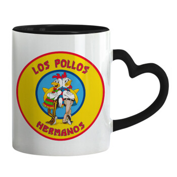 Los Pollos Hermanos, Mug heart black handle, ceramic, 330ml