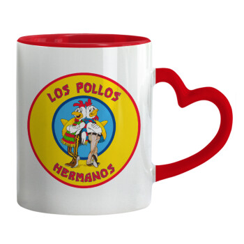 Los Pollos Hermanos, Mug heart red handle, ceramic, 330ml