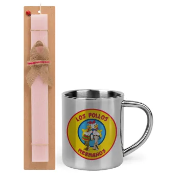Los Pollos Hermanos, Easter Set, metallic thermal cup (300ml) & aromatic flat Easter candle (30cm) (PINK)