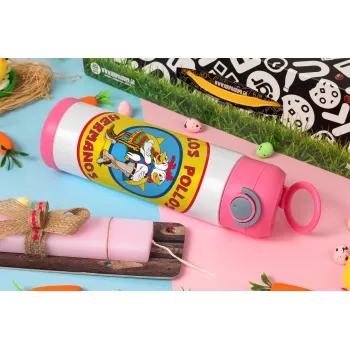 Los Pollos Hermanos, Easter candle, Childrens hot water bottle, stainless steel, with safety straw, PINK (500ml)