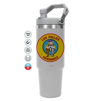 Los Pollos Hermanos, GREY color, 890ml (30oz) stainless Steel Tumbler with Handle