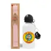 Easter Set, metallic aluminum bottle (500ml) & aromatic flat Easter candle (30cm) (PINK)