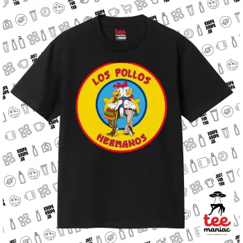 Los Pollos Hermanos, Κλασικό T-Shirt, διπλής ραφής, χωρίς πλευρικές ραφές ΜΑΥΡΟ από 100% βαμβάκι. Vegan & OEKO-TEX πιστοποιημένο.