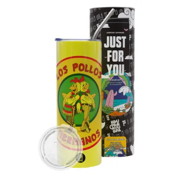 Los Pollos Hermanos, Neon Yellow Travel Tumbler, with metal straw (Stainless steel 304 Food grade, BPA free, 600ml)