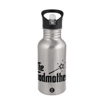 The Godmather, Water bottle Silver with straw, stainless steel 500ml