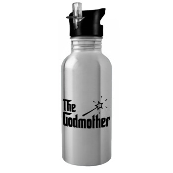 The Godmather, Water bottle Silver with straw, stainless steel 600ml