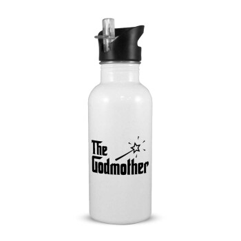 The Godmather, White water bottle with straw, stainless steel 600ml