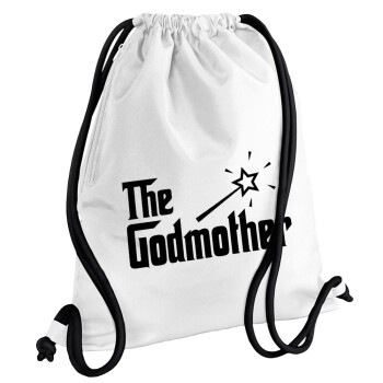 The Godmather, Τσάντα πλάτης πουγκί GYMBAG λευκή, με τσέπη (40x48cm) & χονδρά κορδόνια