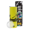 Neon Yellow Travel Tumbler, with metal straw (Stainless steel 304 Food grade, BPA free, 600ml)