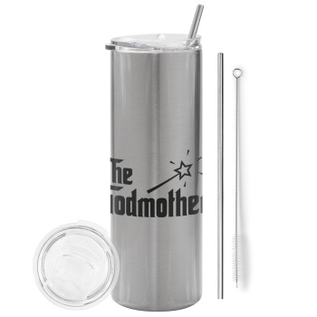 The Godmather, Tumbler stainless steel Silver 600ml, with metal straw & cleaning brush