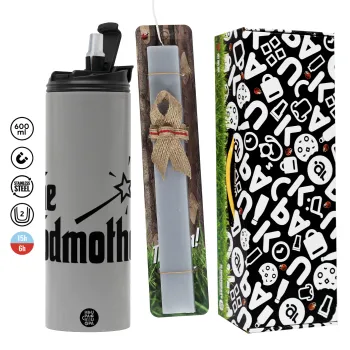 The Godmather, Πασχαλινή Λαμπάδα με Travel Tumbler θερμό (600ml, BPA free) & κερί αρωματικό πλακέ (30cm) (ΓΚΡΙ)