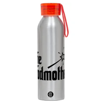 The Godmather, Αλουμινένιο Αθλητικό Μπουκάλι 650ml – Ασημί με Κόκκινο Καπάκι και Λουράκι Σιλικόνης