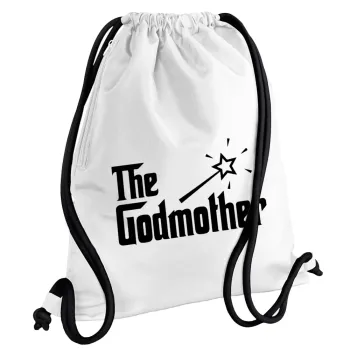 The Godmather, Backpack pouch GYMBAG white, with pocket (40x48cm) & thick cords